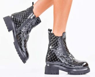 Дамски боти естествен лак черни EOBUVKIBG