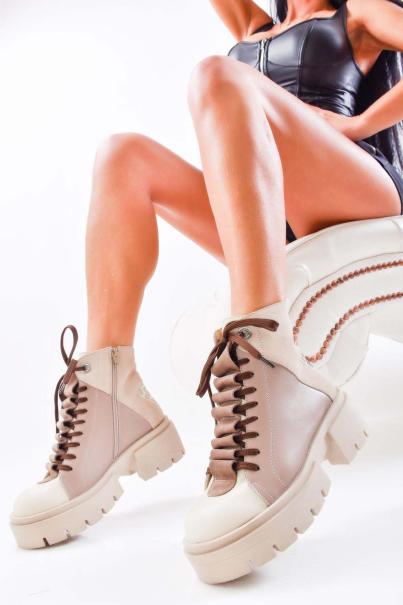 Дамски боти естествена кожа бежови EOBUVKIBG