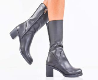 Дамски елегантни боти естествена кожа черни EOBUVKIBG