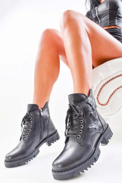 Дамски боти естествена кожа черни EOBUVKIBG