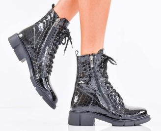 Дамски боти естествен лак черни EOBUVKIBG