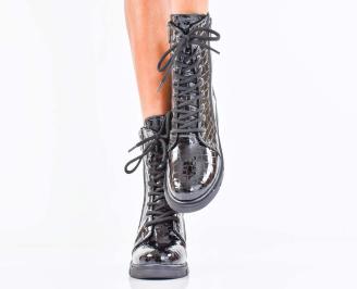 Дамски боти естествен лак черни EOBUVKIBG