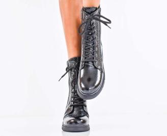 Дамски боти естествен лак черни EOBUVKIBG