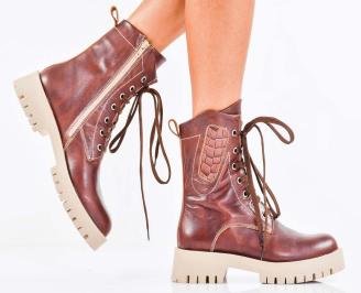 Дамски боти естествена кожа кафяви EOBUVKIBG