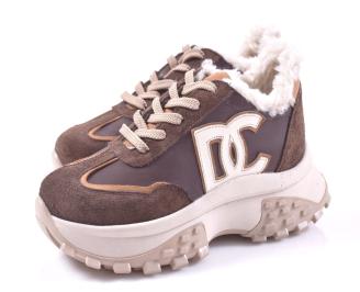 Дамски сникърси естествена кожа кафяви EOBUVKIBG