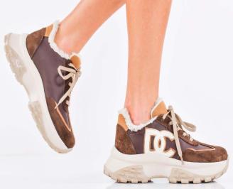 Дамски сникърси естествена кожа кафяви EOBUVKIBG