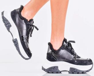 Дамски сникърси естествена кожа черни EOBUVKIBG