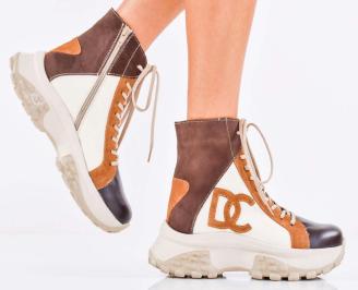 Дамски боти естествена кожа кафяви EOBUVKIBG