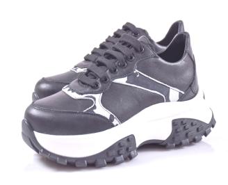 Дамски сникърси естествена кожа черни EOBUVKIBG