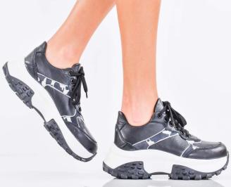 Дамски сникърси естествена кожа черни EOBUVKIBG