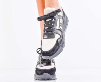 Дамски сникърси естествена кожа черни EOBUVKIBG