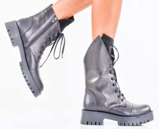 Дамски боти естествена кожа черни EOBUVKIBG