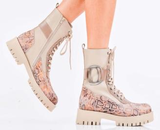 Дамски боти естествена кожа бежов EOBUVKIBG