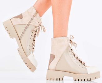 Дамски боти естествена кожа бежови EOBUVKIBG