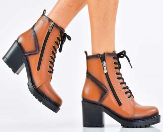 Дамски боти естествена кожа кафяви EOBUVKIBG