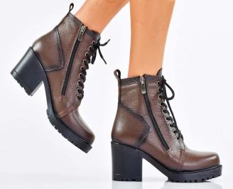 Дамски боти естествена кожа кафяви EOBUVKIBG