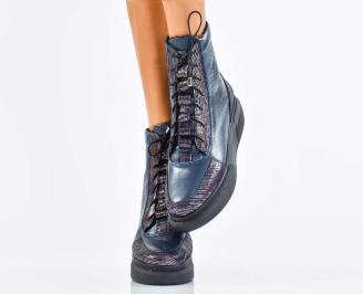 Дамски боти естествена кожа сини EOBUVKIBG