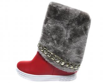 Дамски боти/ботуши на платформа еко кожа червени