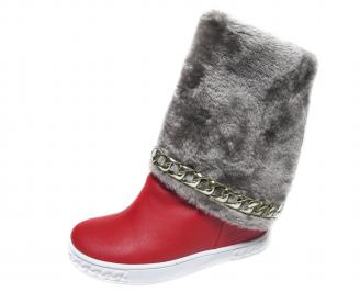 Дамски боти/ботуши на платформа еко кожа червени