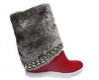 Дамски боти/ботуши на платформа еко кожа червени