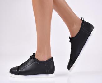 Дамски обувки равни естествена кожа черни