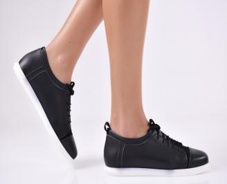 Дамски обувки равни естествена кожа черни