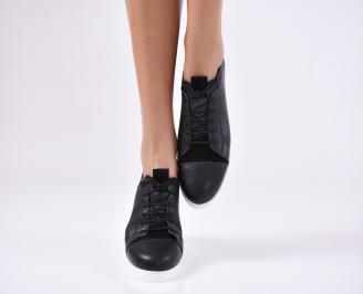 Дамски обувки равни естествена кожа черни