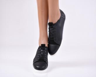 Дамски обувки равни естествена кожа черни