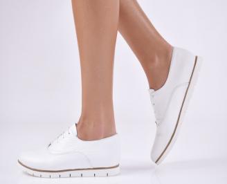 Дамски равни обувки естествена кожа бели
