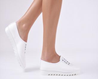 Дамски равни обувки естествена кожа бели