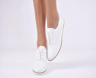 Дамски равни обувки естествена кожа бели