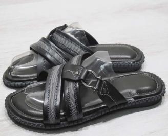 Мъжки чехли естествена кожа черно сиви