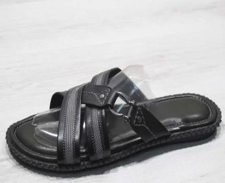 Мъжки чехли естествена кожа черно сиви