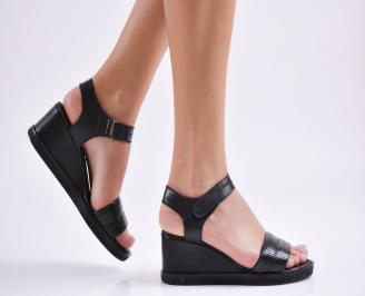 Дамски сандали на платформа естествена кожа черни