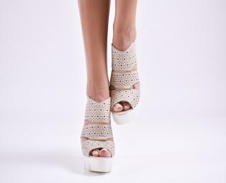 Дамски сандали  естествена кожа бежови