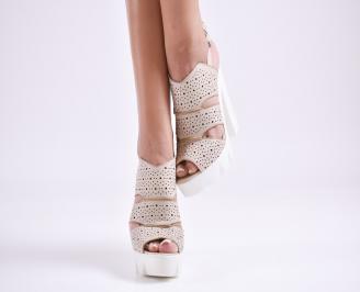 Дамски сандали  естествена кожа бежови